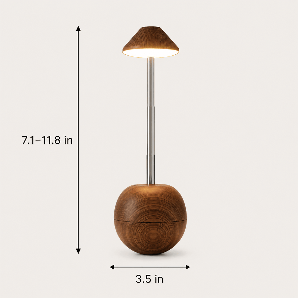 Rechargeable Cordless Table Lamp – Adjustable Wood LED Bedside Lamp