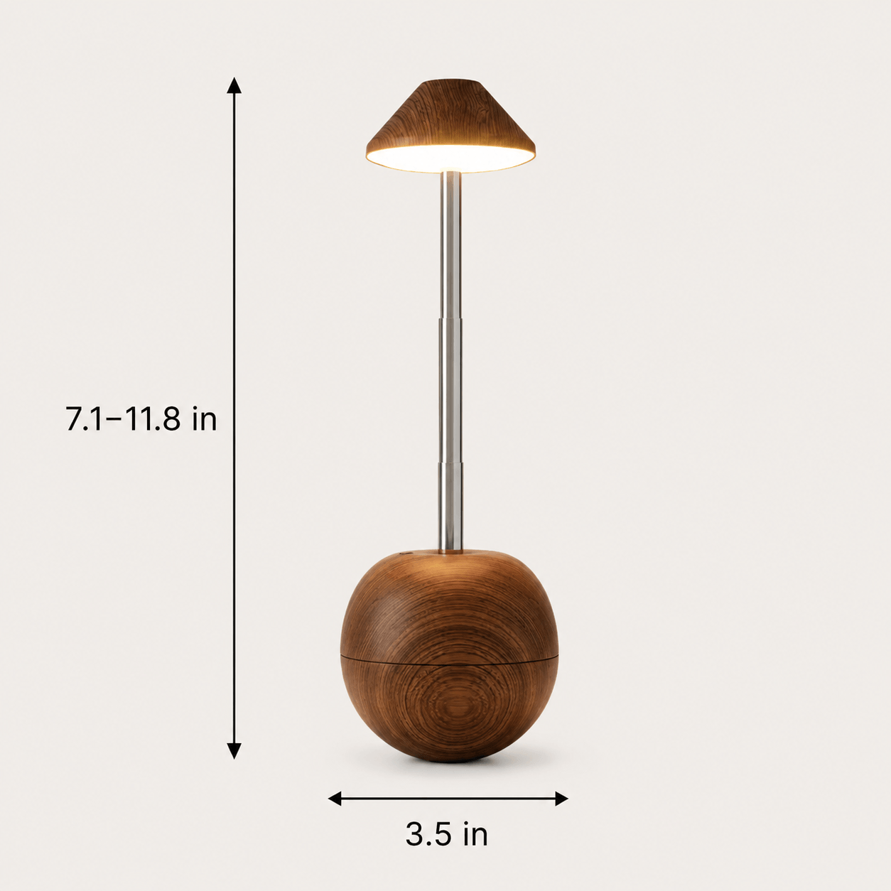 Rechargeable Cordless Table Lamp – Adjustable Wood LED Bedside Lamp