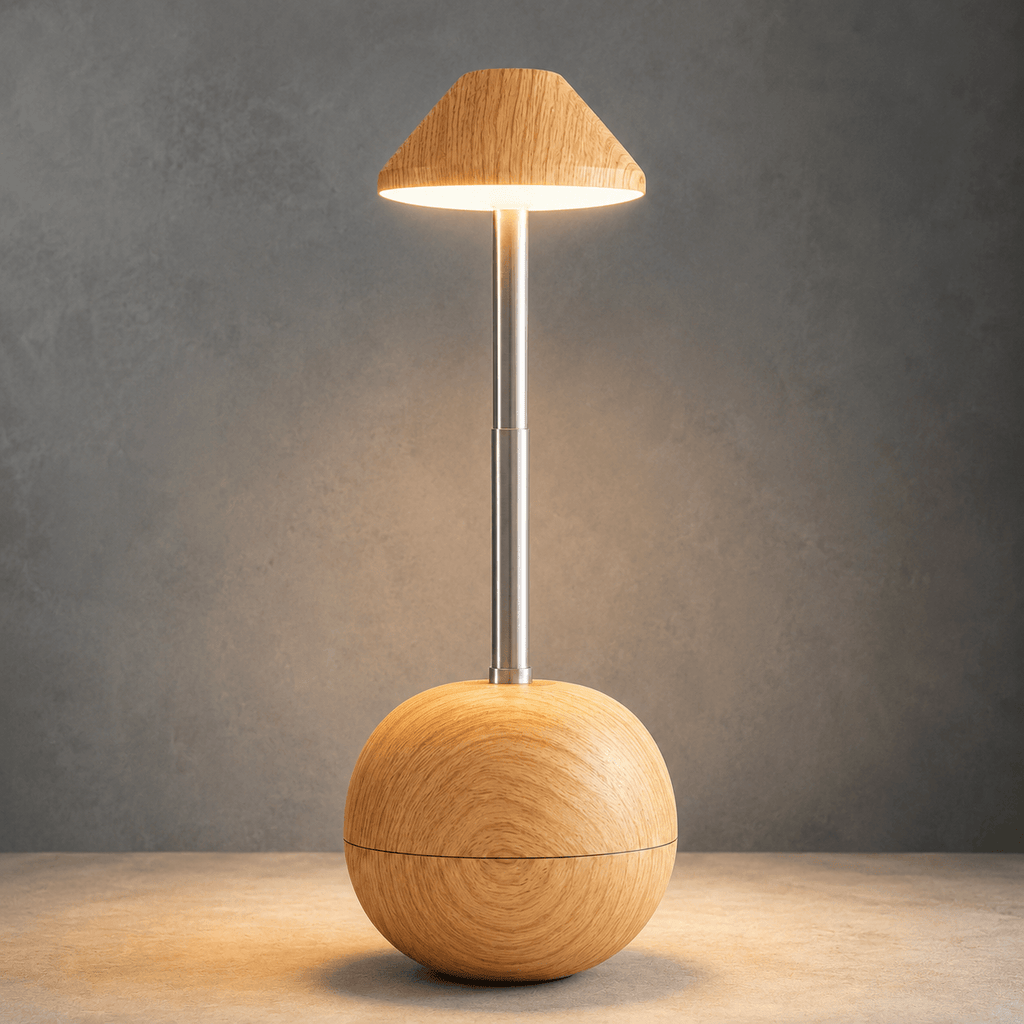 Rechargeable Cordless Table Lamp – Adjustable Wood LED Bedside Lamp