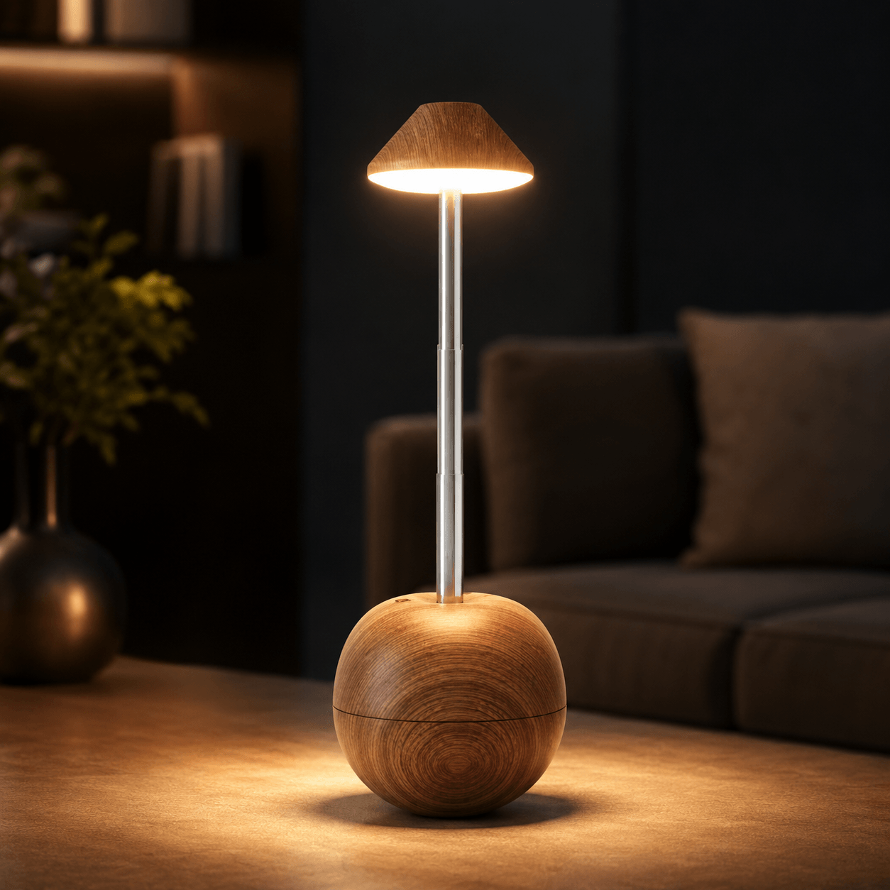 Rechargeable Cordless Table Lamp – Adjustable Wood LED Bedside Lamp