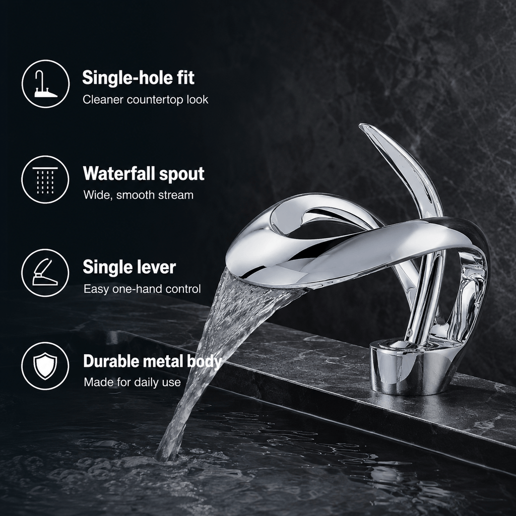 Single Hole Bathroom Faucet Single Handle Modern Waterfall Sink Faucet