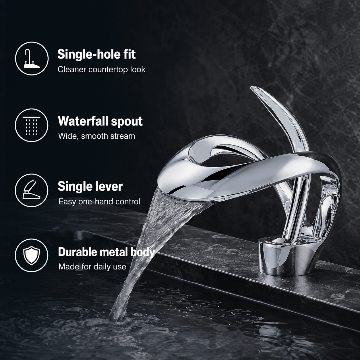 Single Hole Bathroom Faucet Single Handle Modern Waterfall Sink Faucet