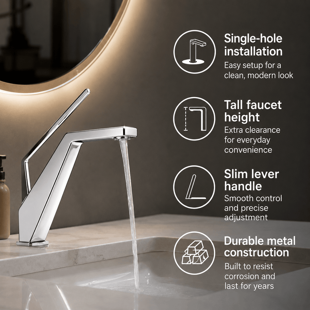 Single Hole Bathroom Faucet Modern Square Sink Faucet Single Handle