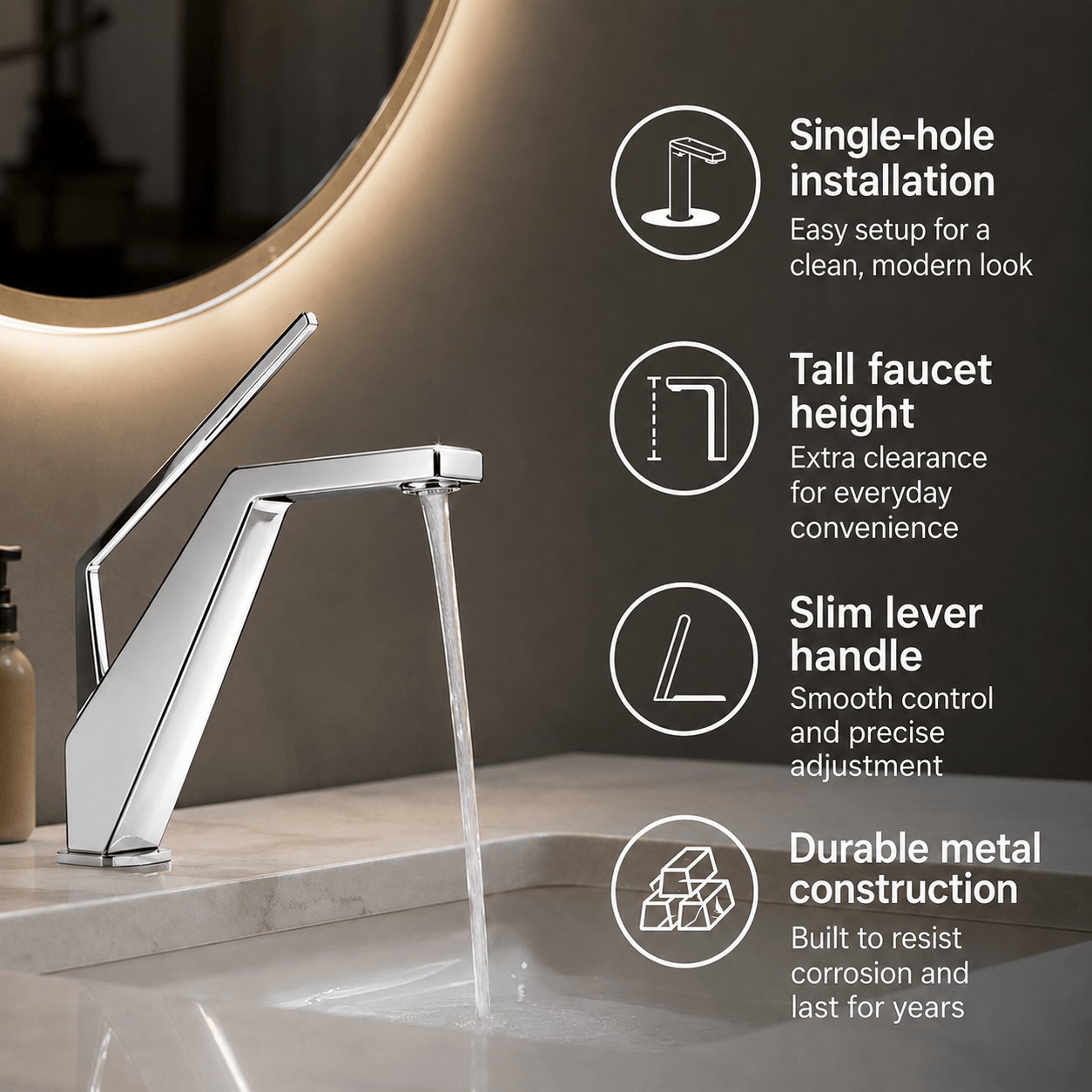 Single Hole Bathroom Faucet Modern Square Sink Faucet Single Handle