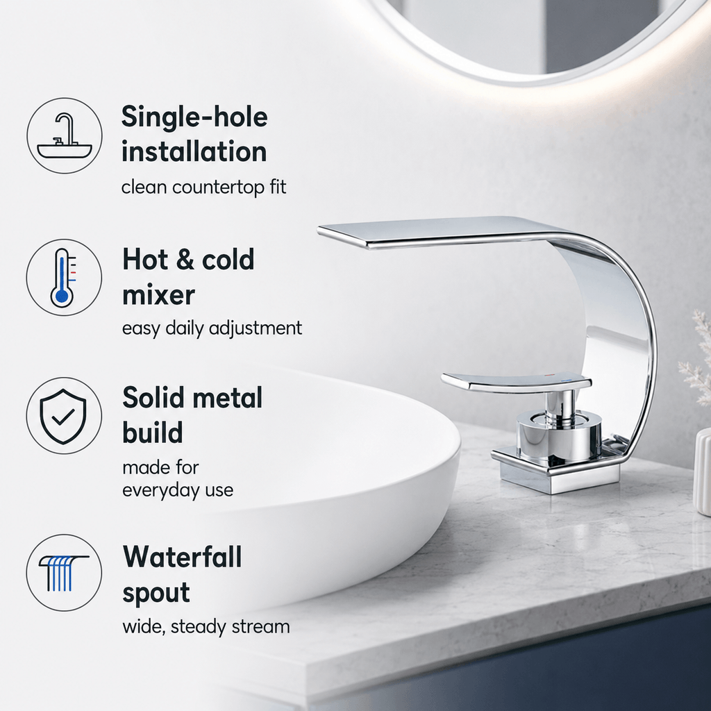 Single Hole Bathroom Faucet Modern Waterfall Sink Faucet Single Handle