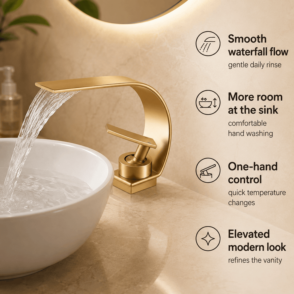 Single Hole Bathroom Faucet Modern Waterfall Sink Faucet Single Handle