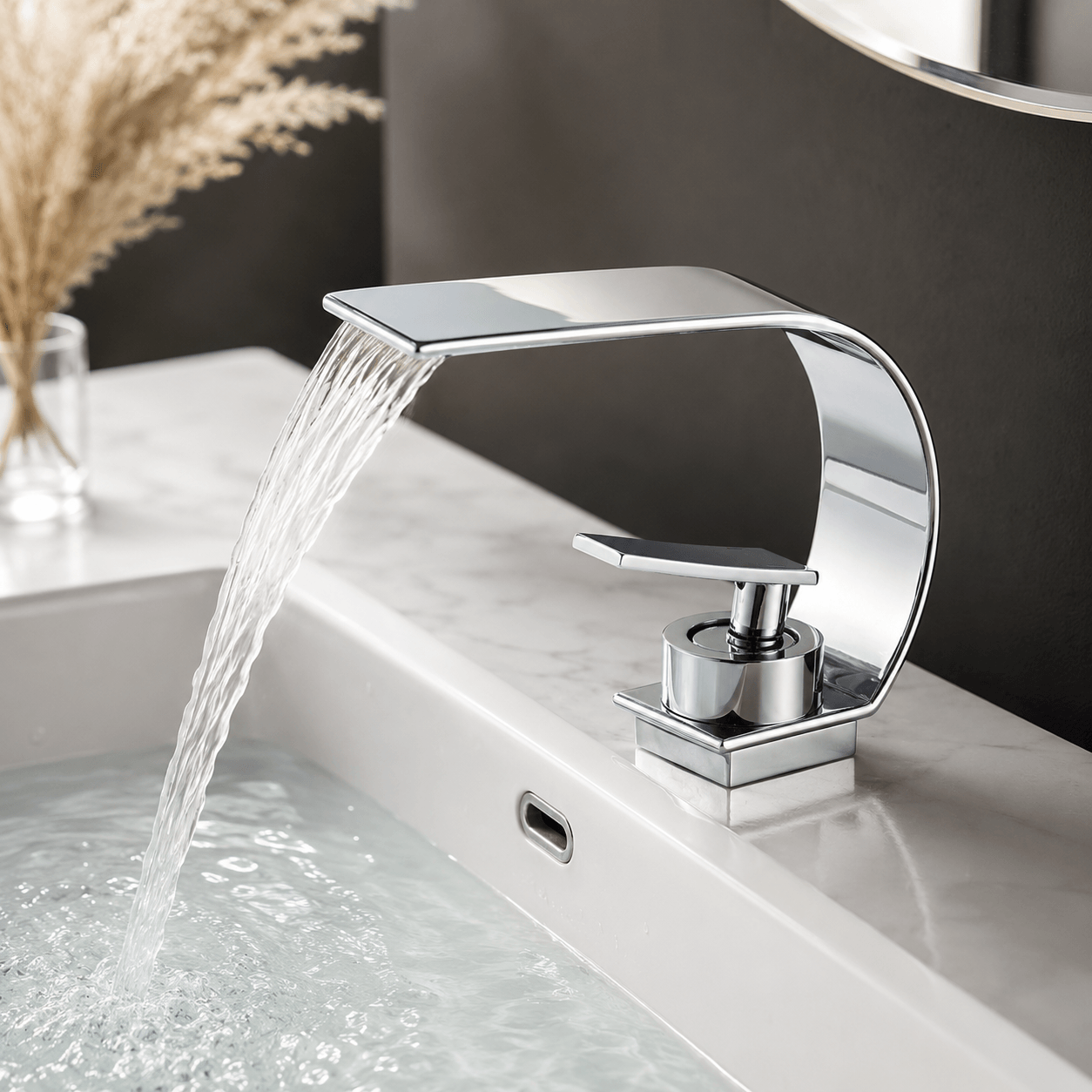 Single Hole Bathroom Faucet Modern Waterfall Sink Faucet Single Handle