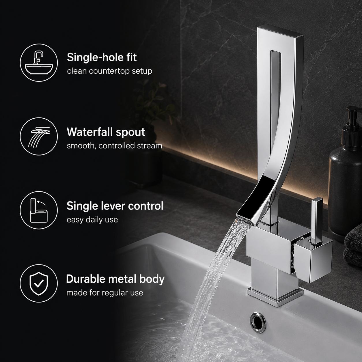 Single Hole Bathroom Faucet Single Handle Waterfall Faucet Sink Faucet