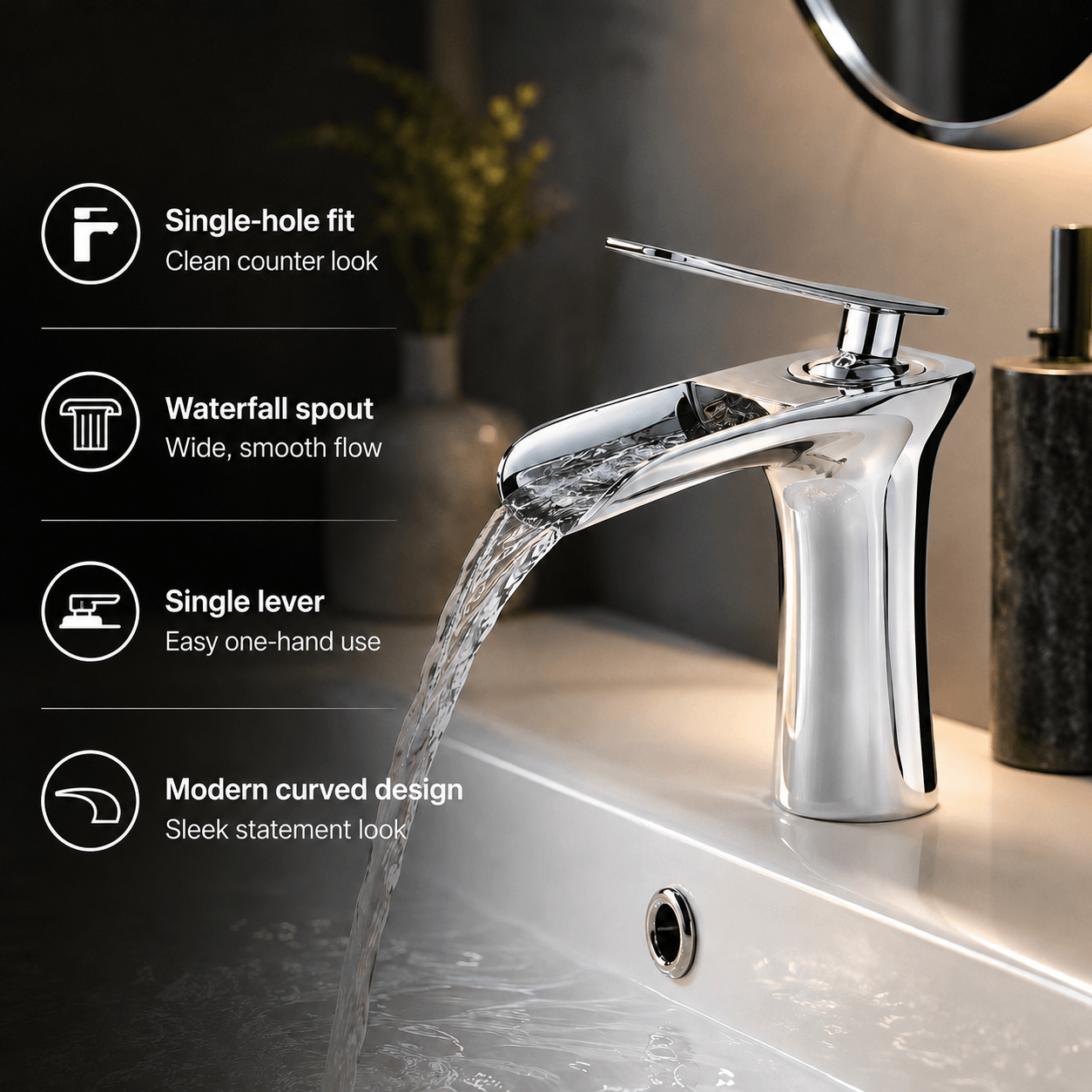 Single Hole Bathroom Faucet Sink Faucet Single Handle Waterfall Faucet