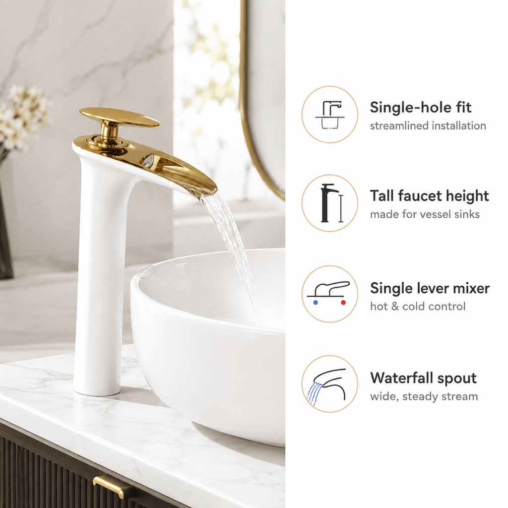 Single Hole Bathroom Faucet Vessel Sink Faucet Single Handle Waterfall