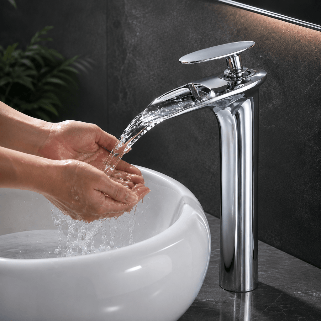 Single Hole Bathroom Faucet Vessel Sink Faucet Single Handle Waterfall