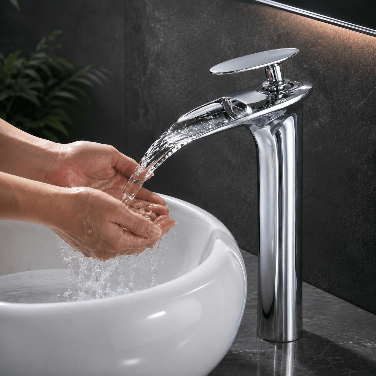 Single Hole Bathroom Faucet Vessel Sink Faucet Single Handle Waterfall
