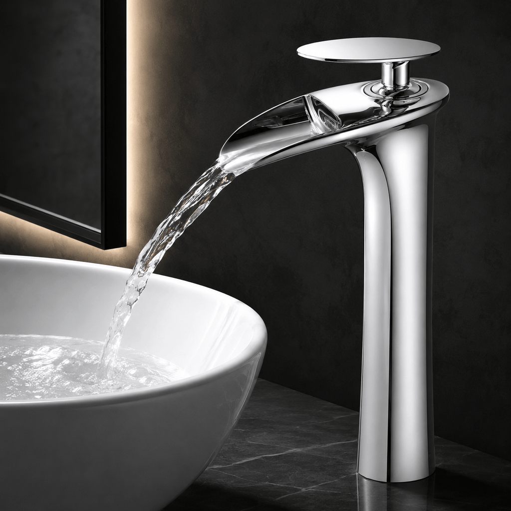 Single Hole Bathroom Faucet Vessel Sink Faucet Single Handle Waterfall