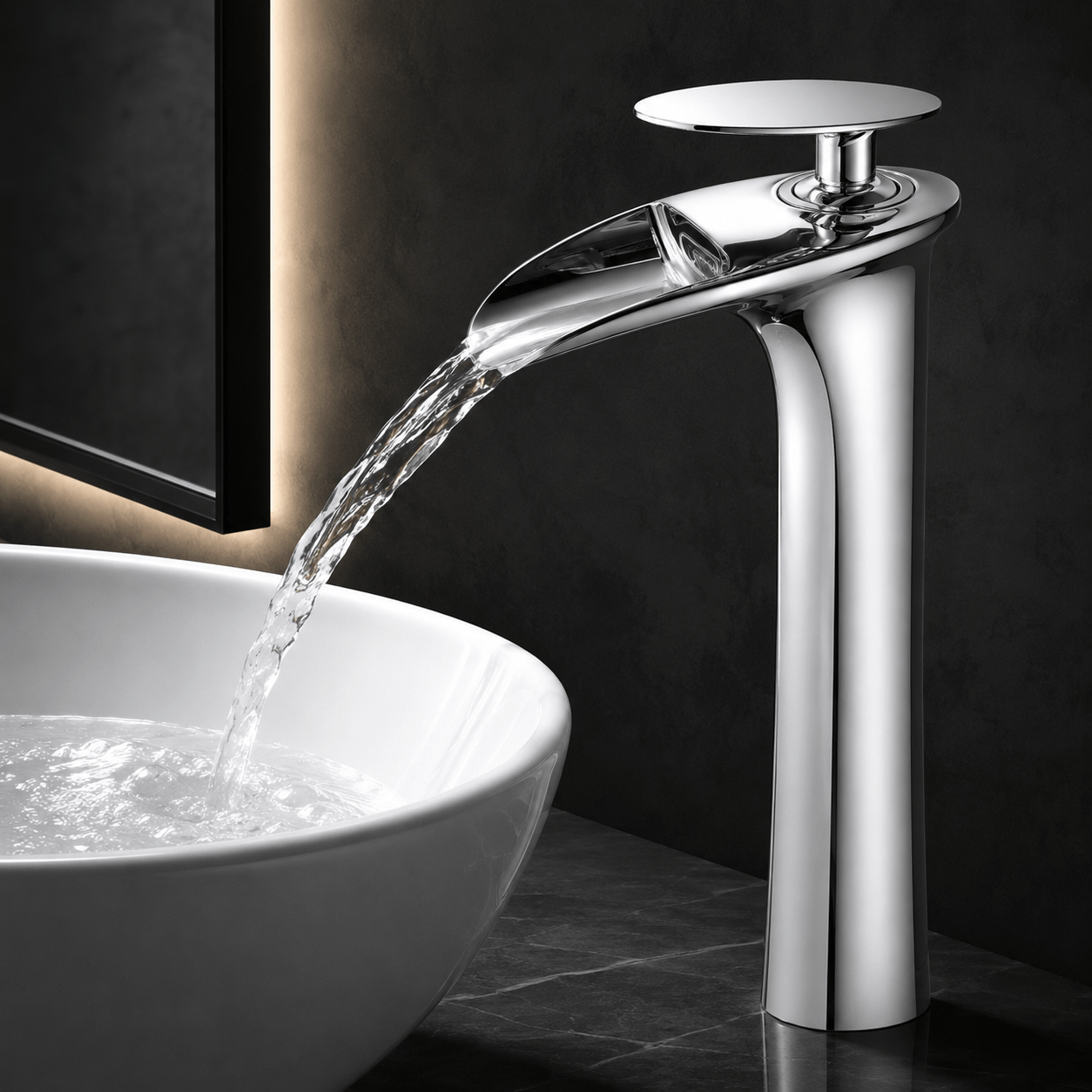 Single Hole Bathroom Faucet Vessel Sink Faucet Single Handle Waterfall