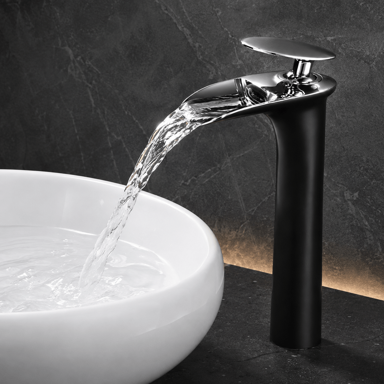 Single Hole Bathroom Faucet Vessel Sink Faucet Single Handle Waterfall