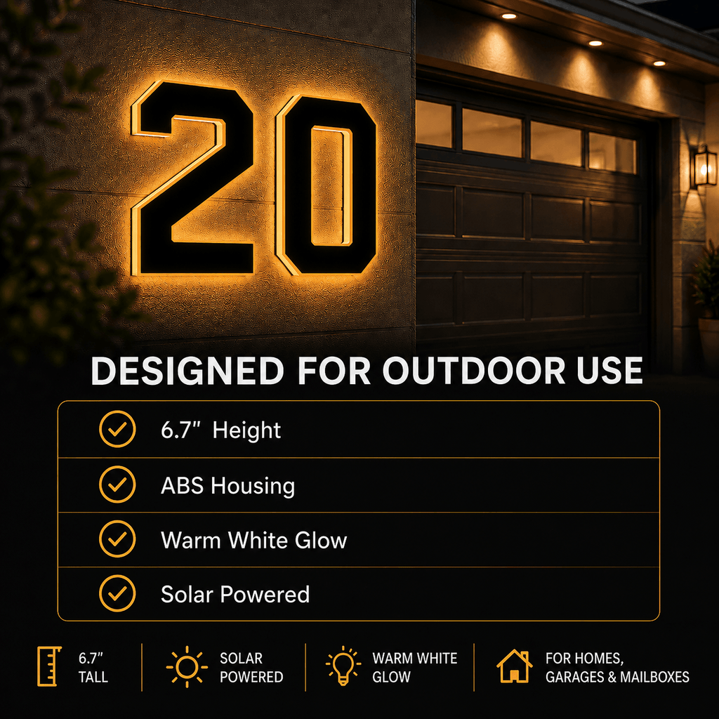 Solar LED House Number Light – Illuminated Address Number Sign for Outdoor Home & Mailbox