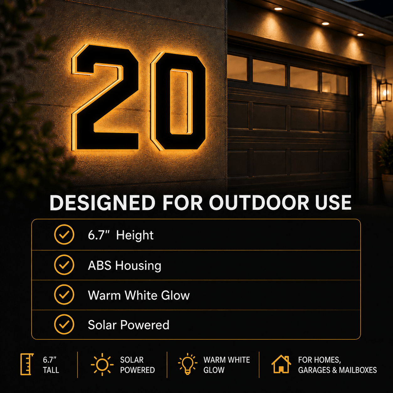 Solar LED House Number Light – Illuminated Address Number Sign for Outdoor Home & Mailbox