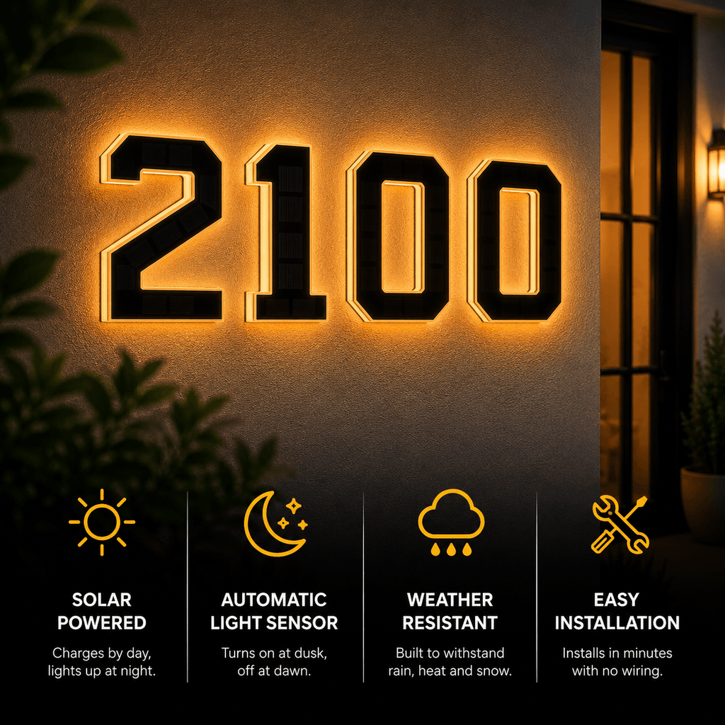 Solar LED House Number Light – Illuminated Address Number Sign for Outdoor Home & Mailbox