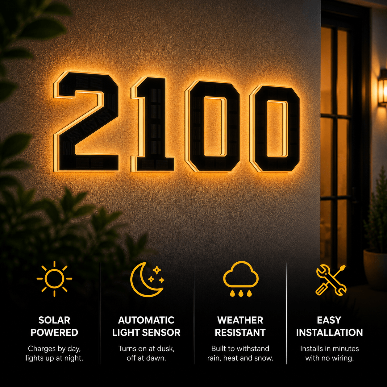 Solar LED House Number Light – Illuminated Address Number Sign for Outdoor Home & Mailbox
