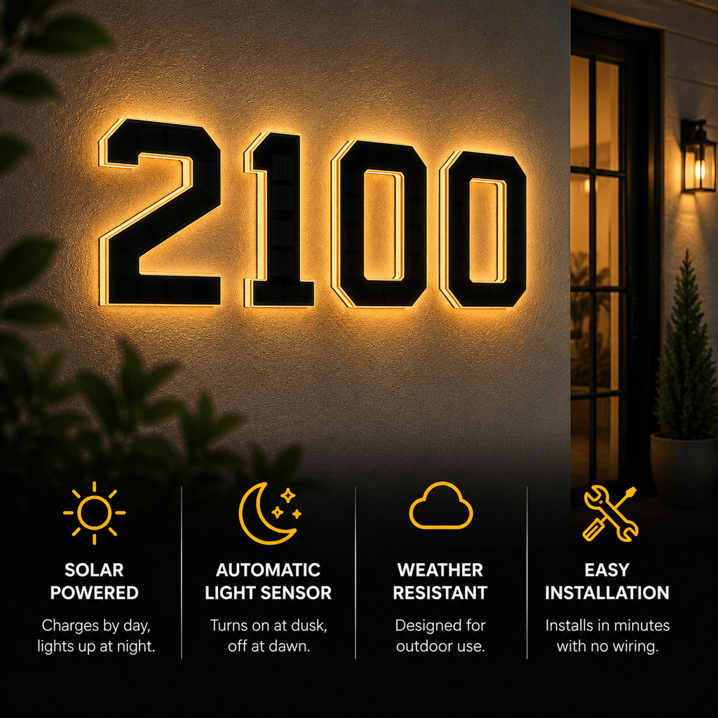 Solar LED House Number Light – Illuminated Address Number Sign for Outdoor Home & Mailbox