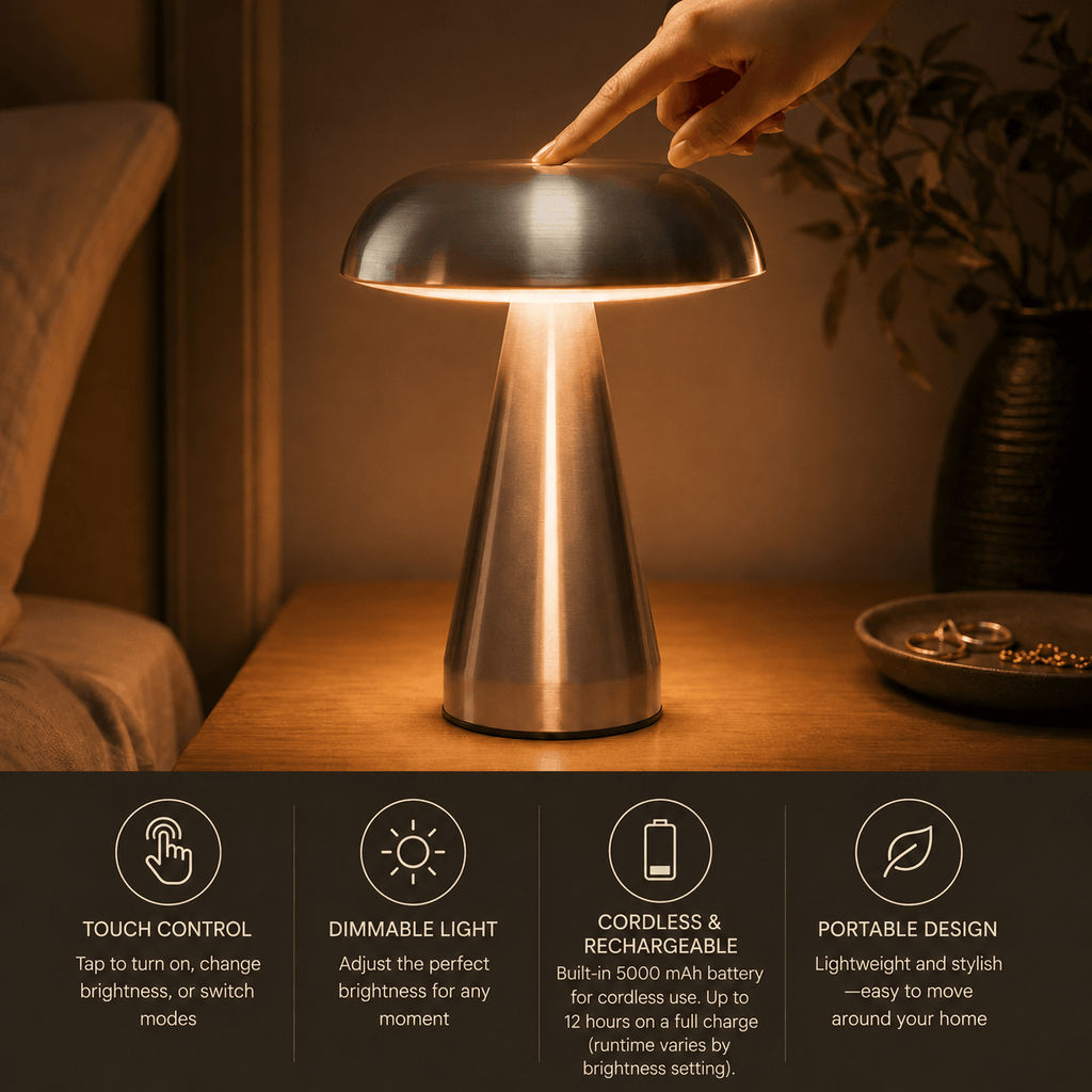 Spora Mushroom Table Lamp – Rechargeable Cordless Bedside & Desk Lamp