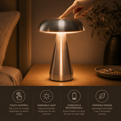 Spora Mushroom Table Lamp – Rechargeable Cordless Bedside & Desk Lamp