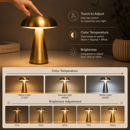 Spora Mushroom Table Lamp – Rechargeable Cordless Bedside & Desk Lamp