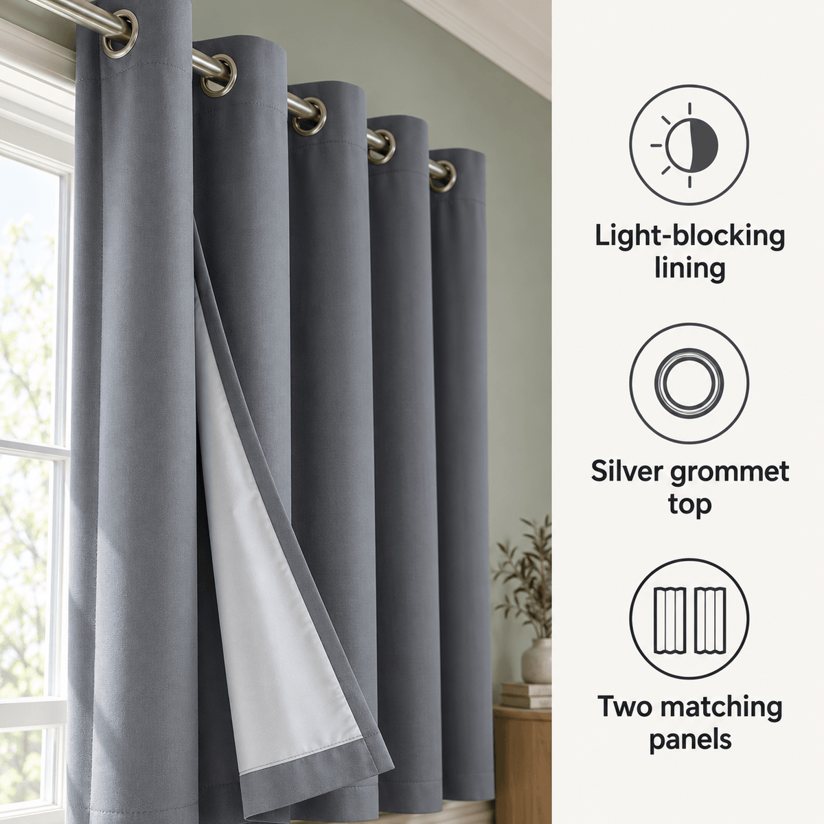 Thermal Blackout Curtains for Bedroom & Living Room 2 Panels