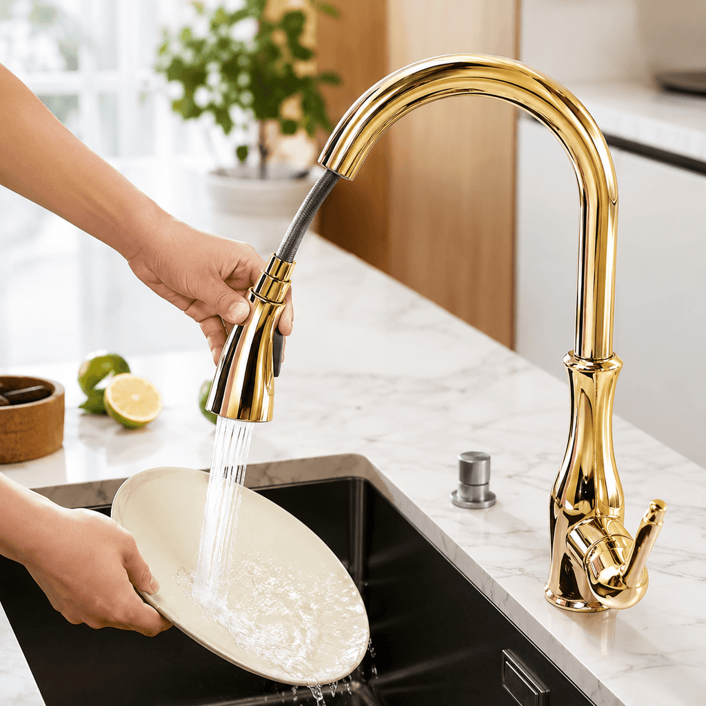 Vintage Single Handle Pull Down Kitchen Faucet with Sprayer