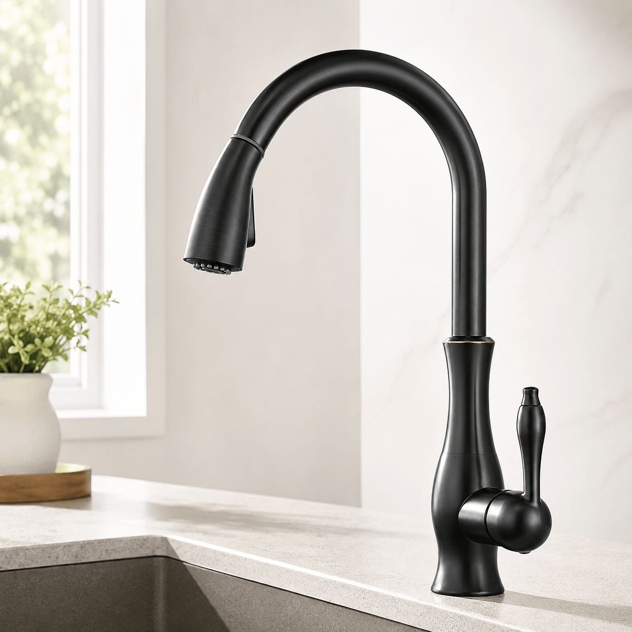 Vintage Single Handle Pull Down Kitchen Faucet with Sprayer