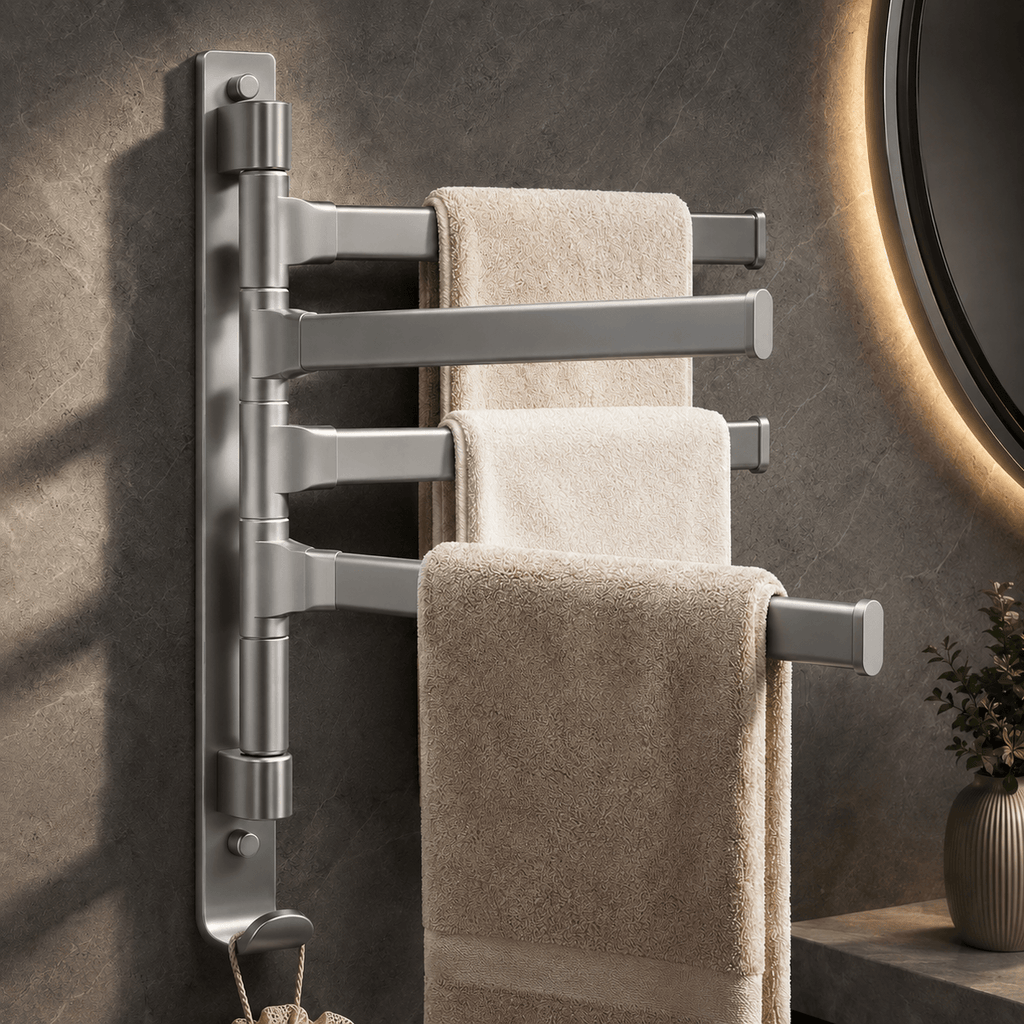 Wall Mounted Towel Rack – Swivel Bathroom Towel Bar & Towel Holder