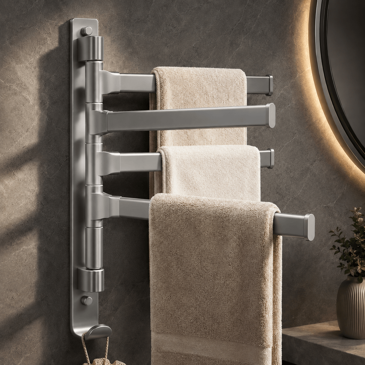 Wall Mounted Towel Rack – Swivel Bathroom Towel Bar & Towel Holder