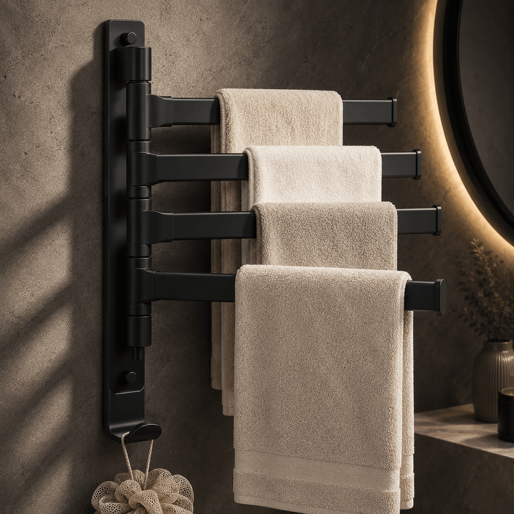 Wall Mounted Towel Rack – Swivel Bathroom Towel Bar & Towel Holder