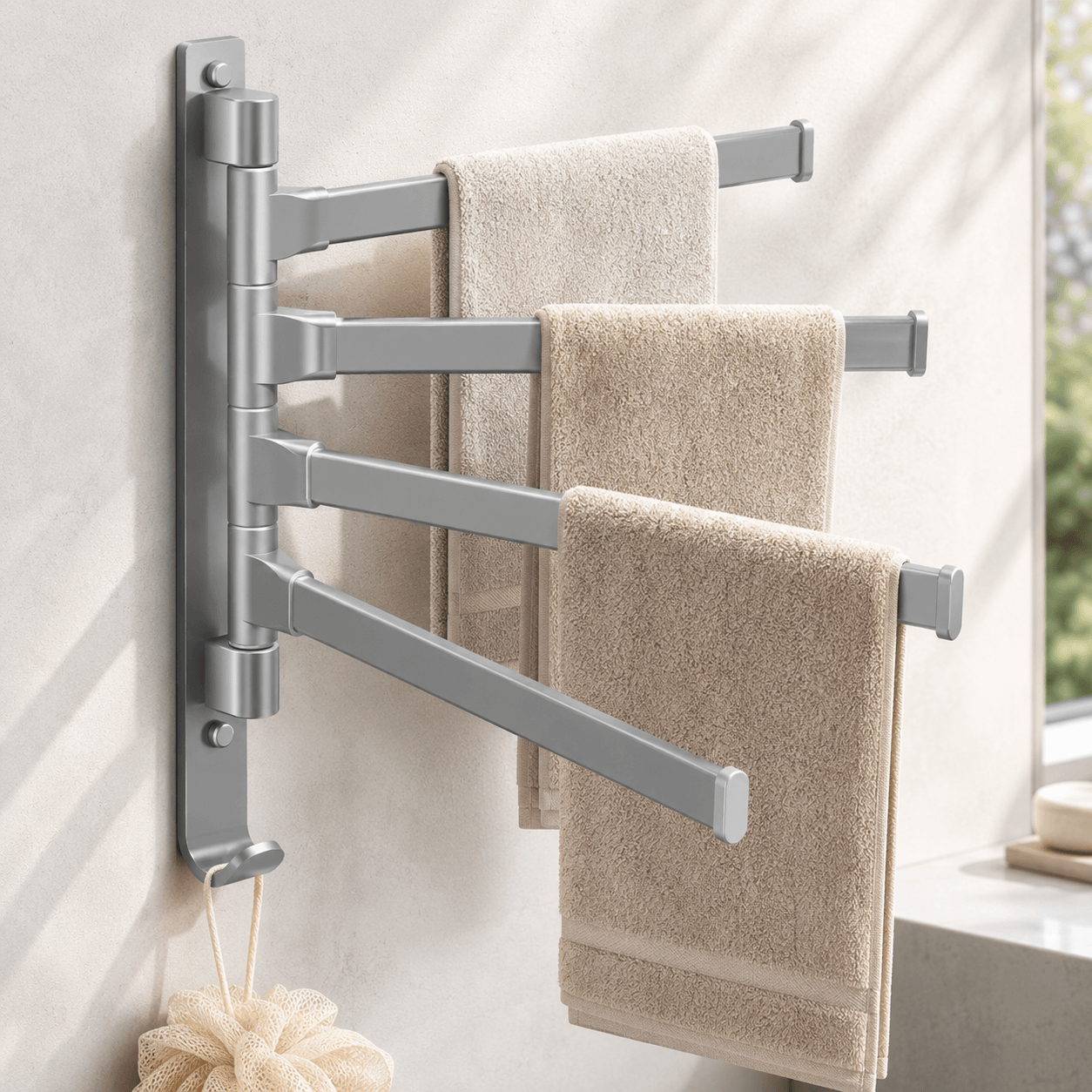 Wall Mounted Towel Rack – Swivel Bathroom Towel Bar & Towel Holder