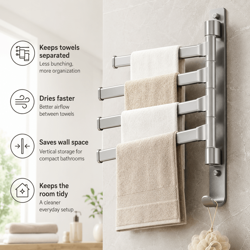 Wall Mounted Towel Rack – Swivel Bathroom Towel Bar & Towel Holder