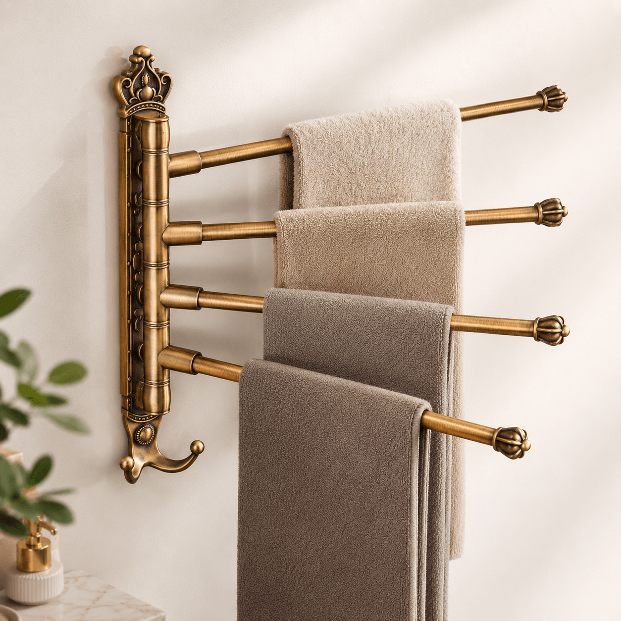 Wall Mounted Towel Rack – 4-Bar Rotating Bathroom Towel Holder