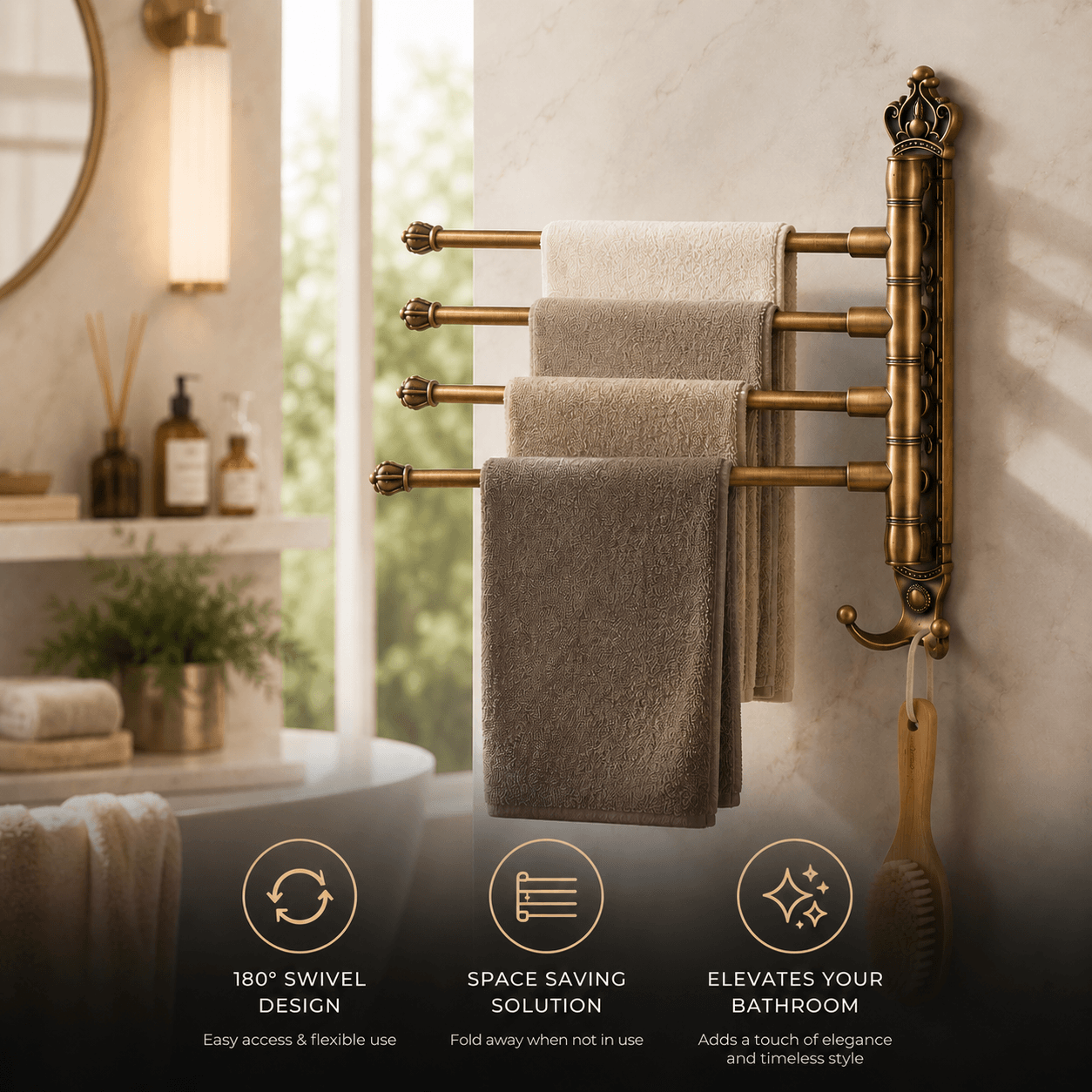 Wall Mounted Towel Rack – 4-Bar Rotating Bathroom Towel Holder